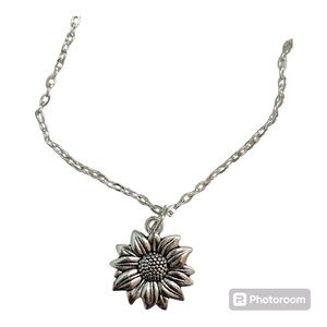 Sunflower pendant charm on silver plated chain necklace adjustable flowers